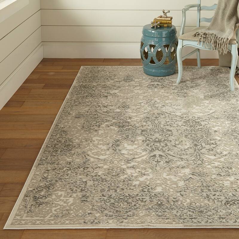 Alexander Distressed Ornamental Rug, Light Gray/Ivory, Area Rug