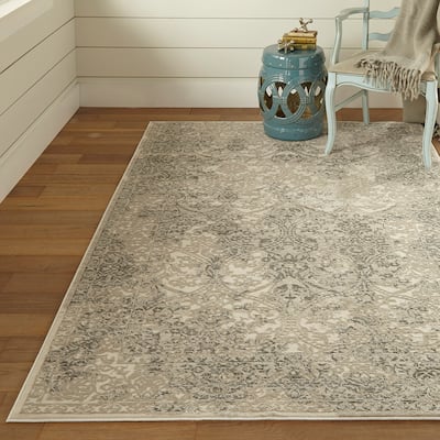 Alexander Distressed Ornamental Rug, Light Gray/Ivory, Area Rug