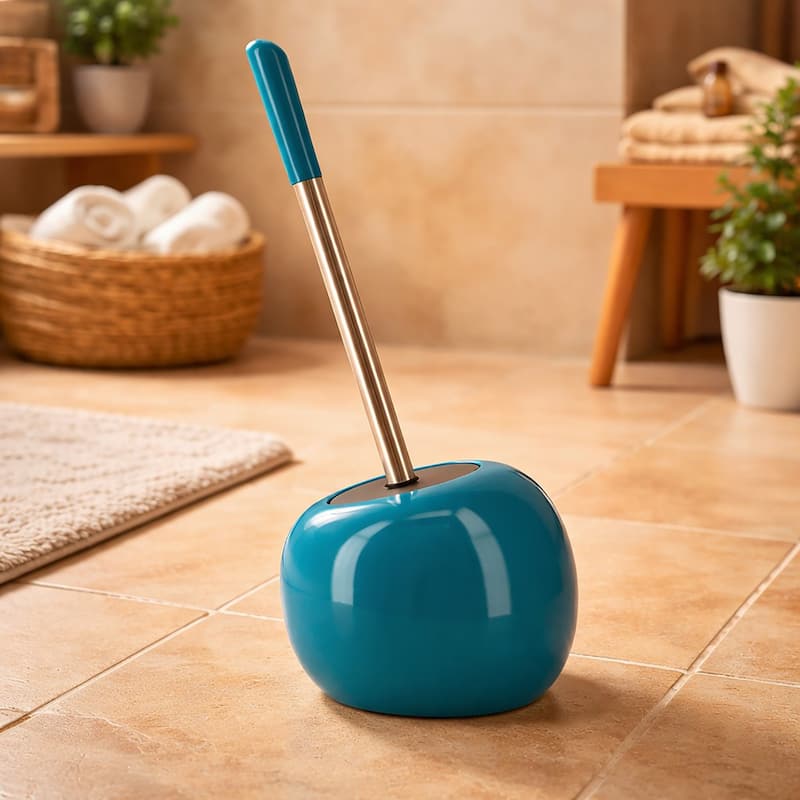 PISE Freestanding Toilet Brush and Holder Set - 15"H x 6"L x 6" W - Peacock Blue