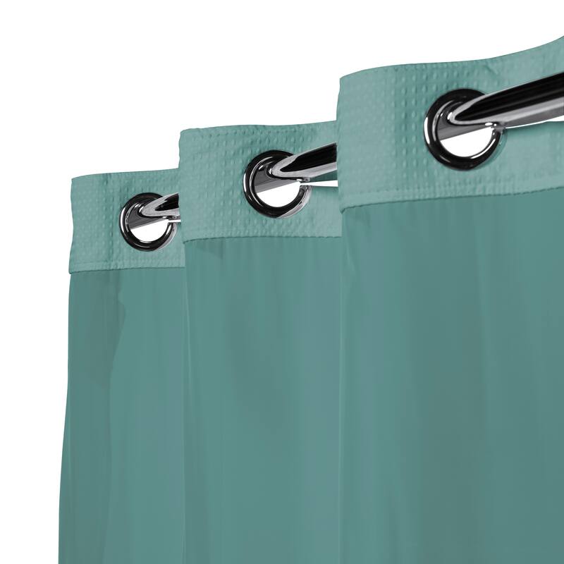 Hookless Waffle 3-in-1 Shower Curtain with Sheer Top Window, Flex-on Rings & Fabric Liner