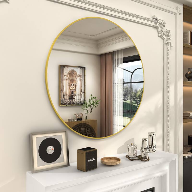 KIOTEE Full Length Round Aluminum Alloy Framed French Cleat Mounted Wall Decor Bathroom Vanity Mirror with 5-Year Warranty