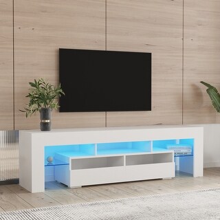 TV Stand with 2 Drawers & 2 Open Shelves, High Glossy RGB LED Lights ...