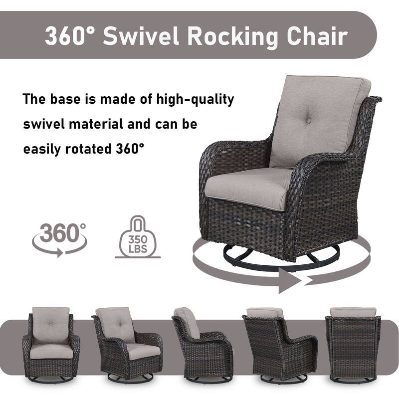 Pocassy Outdoor 5 Pieces Sofa Swivel Chair with Fire Pit Table