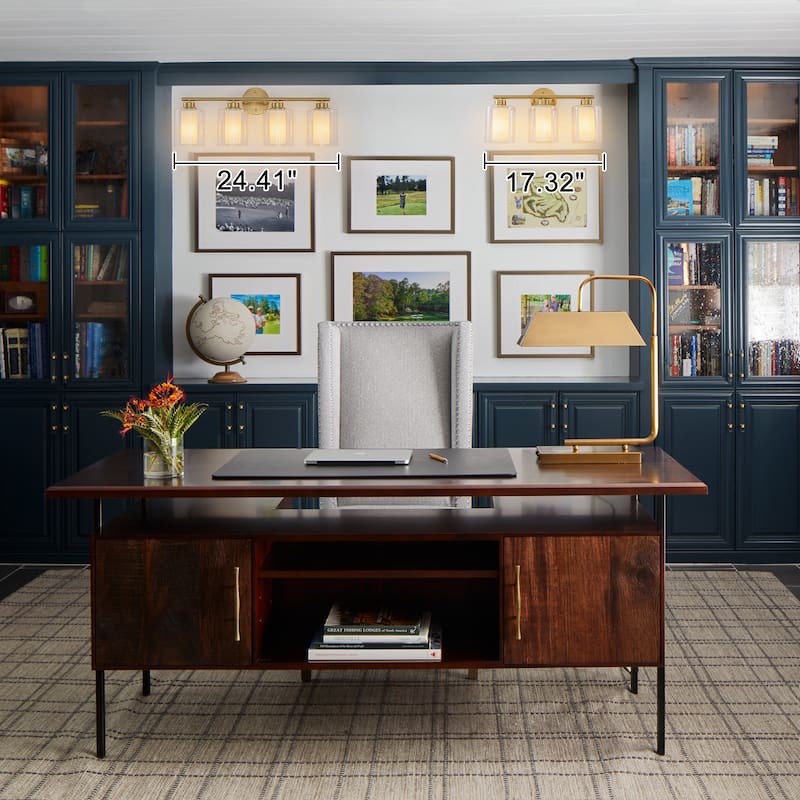 Modern Gold Vanity Light with Double Cylinder Shades Bathroom