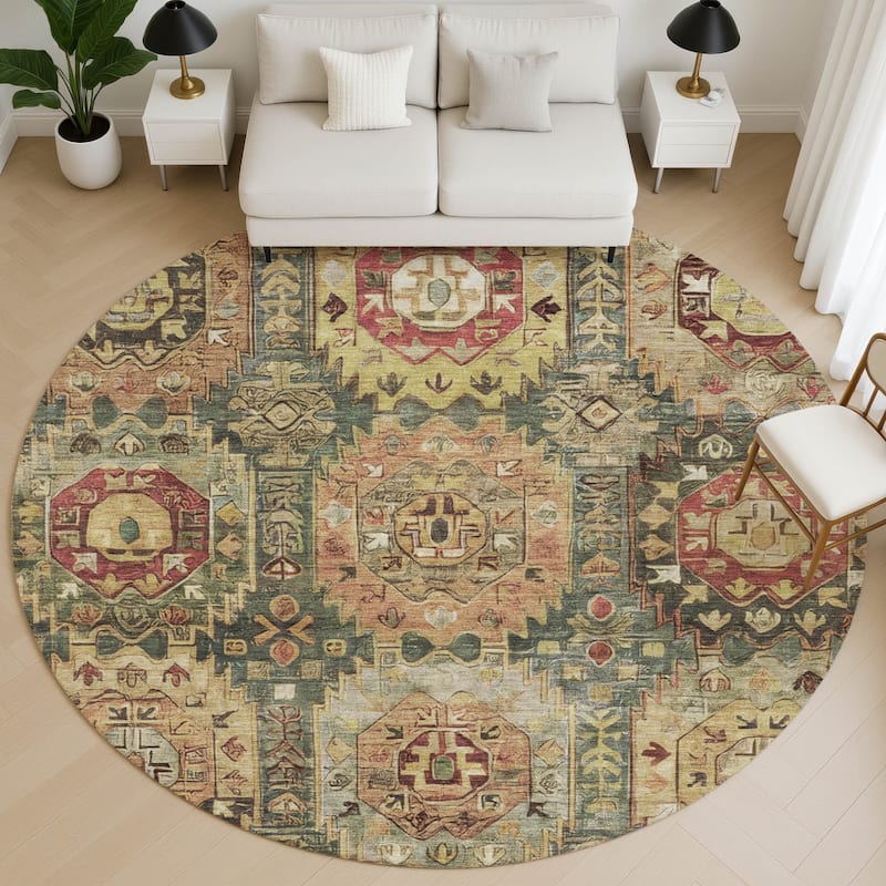 Premium Washable Super Soft Traditional Global Mayfield Rug - Aloe - 8' x 8'