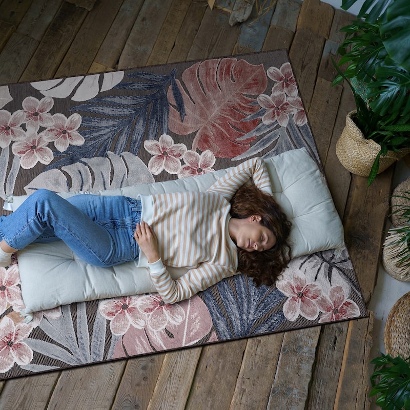 VILLADECOR Leaf Indoor Outdoor Area Rug Low High Pile Rugs For Patio