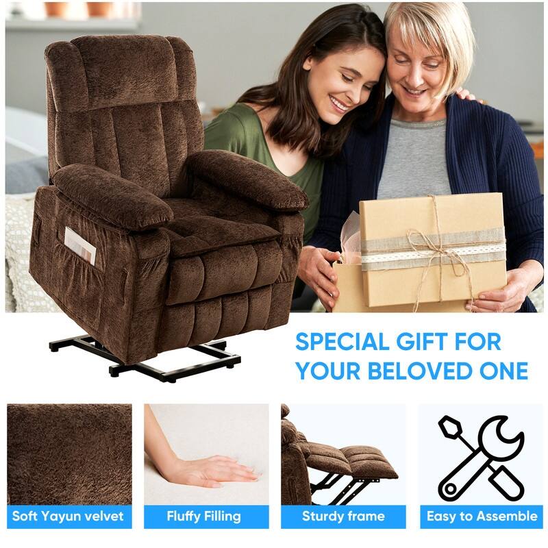 Mixoy Velvet Power Lift Recliner Chair,Dual Motor Heat Massage Electric Recliners Arm Chair with Remote