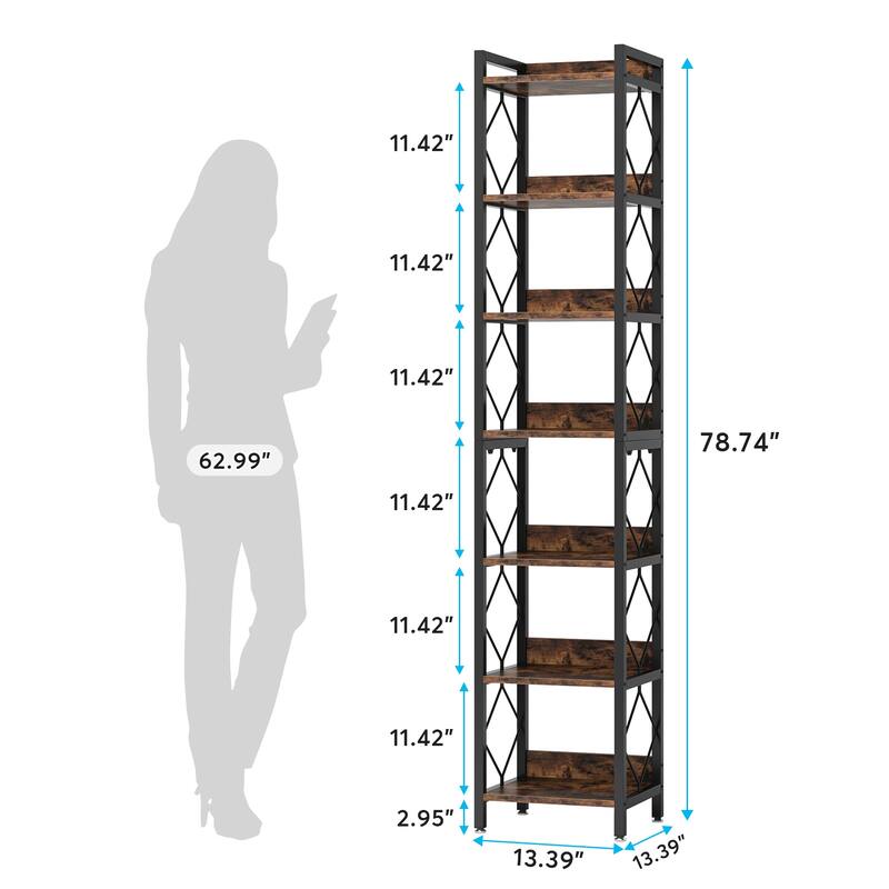 78.7 Inch Extra Tall Narrow Bookshelf, 7 Tier Corner Bookcase