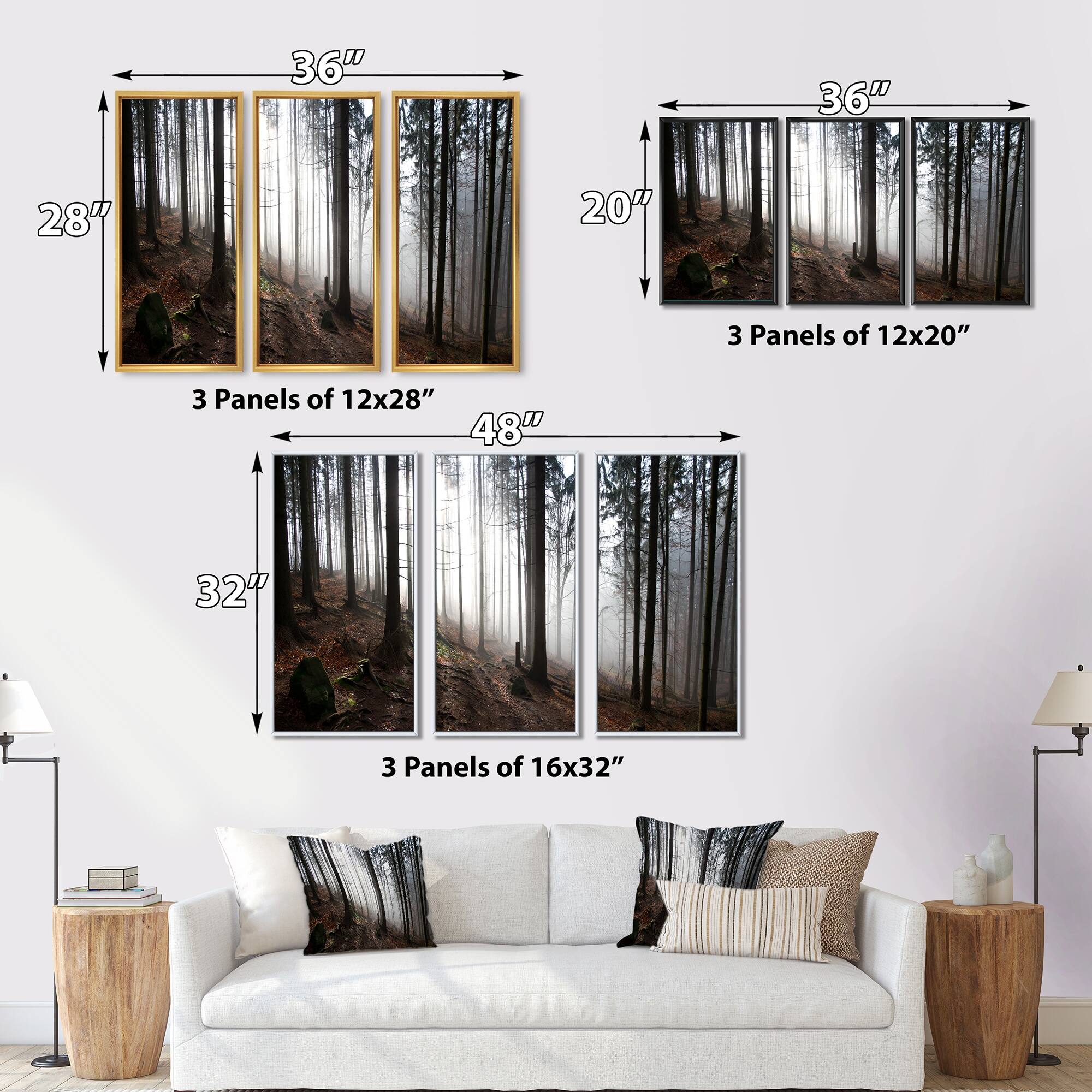 Designart "Misty Forest Morning Panorama" Landscape Framed Art Prints