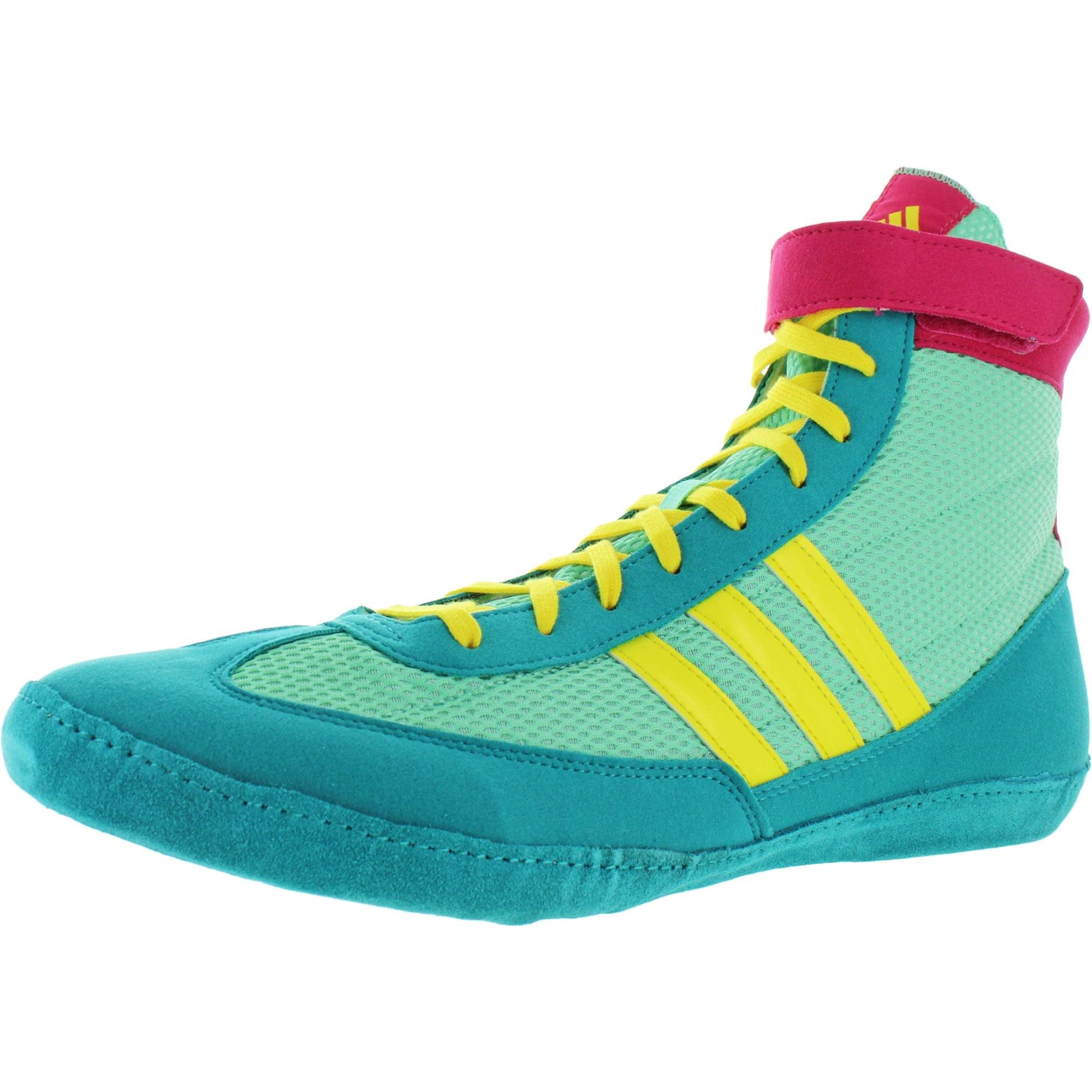 pink and blue wrestling shoes