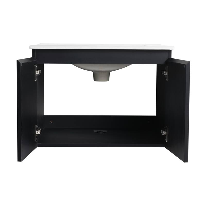 24" Floating Wall-Mounted Bathroom Vanity with Soft-Close Doors, Ceramic Sink, Eco-Friendly Plywood Base