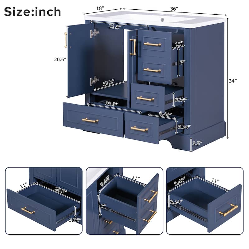 36-inch Traditional Bathroom Vanity with Resin Sink by Harper&Bright Designs