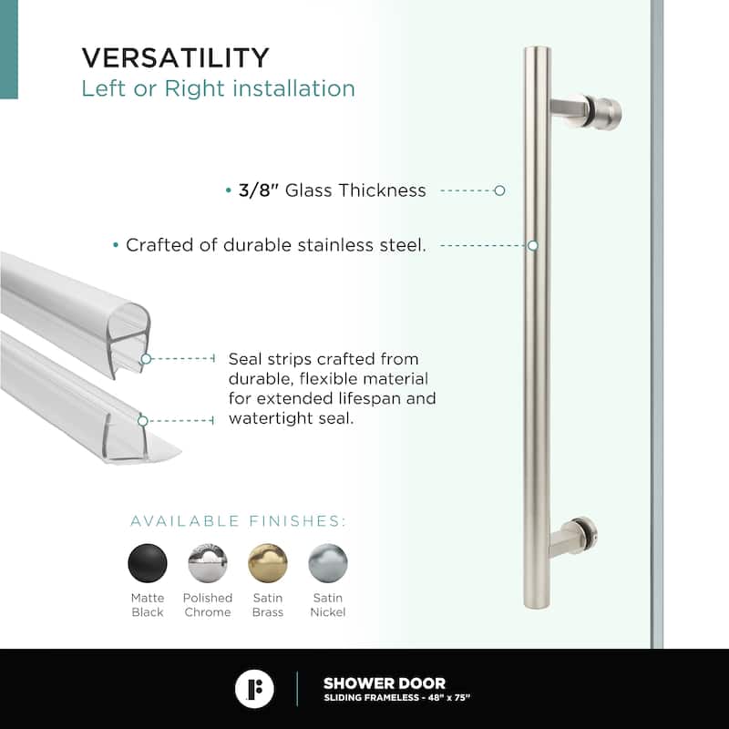 Fine Fixtures Frameless Clear Sliding Bathroom Shower Door