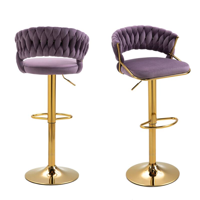 Modern Velvet Counter Bar Stools with Backs(Set of 2) - Purple