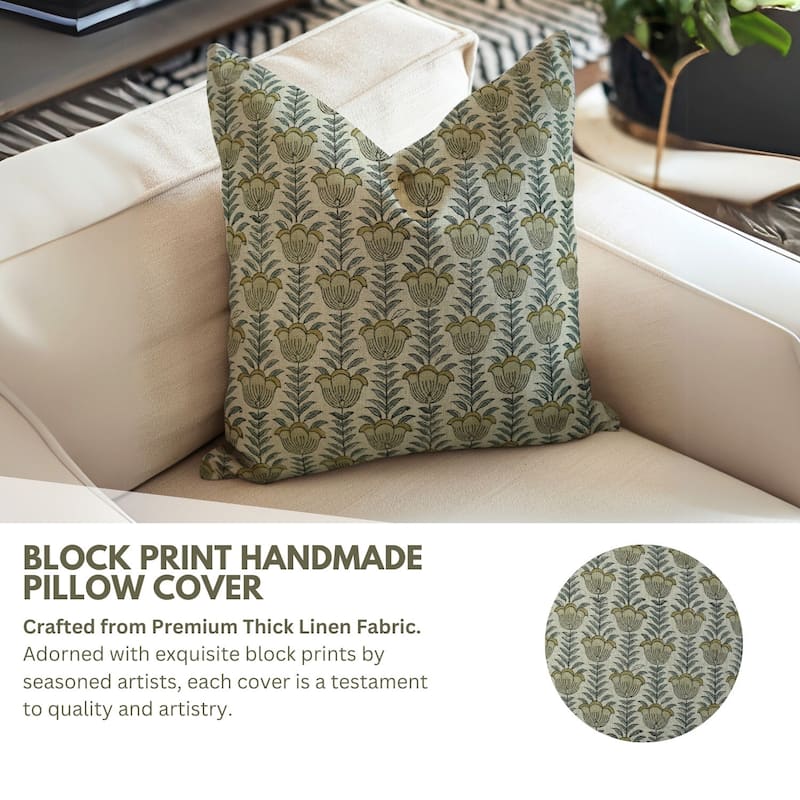 Fabdivine Pure Linen Pillow Cover Artisan Handcrafted Sofa Accent, Lotus