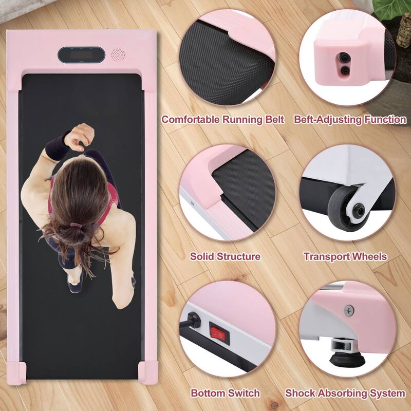 2 in 1 Under Desk Electric Treadmill 2.5HP, with Bluetooth APP, Remote Control, Display, Pink