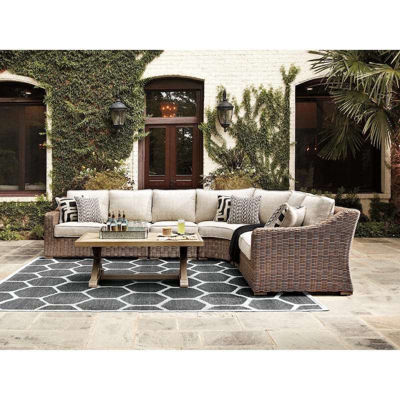 Signature Design by Ashley Beachcroft Beige Outdoor Sectional - 118.75" W x 98.5" D x 38" H