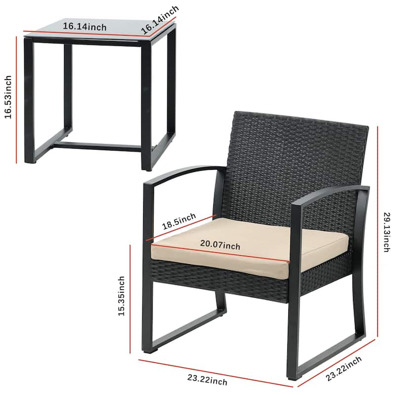 Aoodor 3-Piece Patio Furniture Set - Outdoor Rattan Wicker Chairs with Table, Sofa Set Including Cushions - N/A