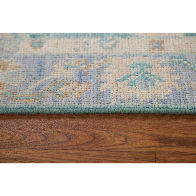 Hand Knotted Oriental 100% Wool Carpet Transitional Floral Navy Blue & Blues Oushak Area Rug - 2' 11'' X 2' 0''