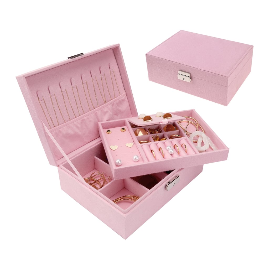 Velvet Jewelry Box Organizer for Women Girls, 2 Layer Jewelry Display Storage Holder Case for Necklace Earrings Rings