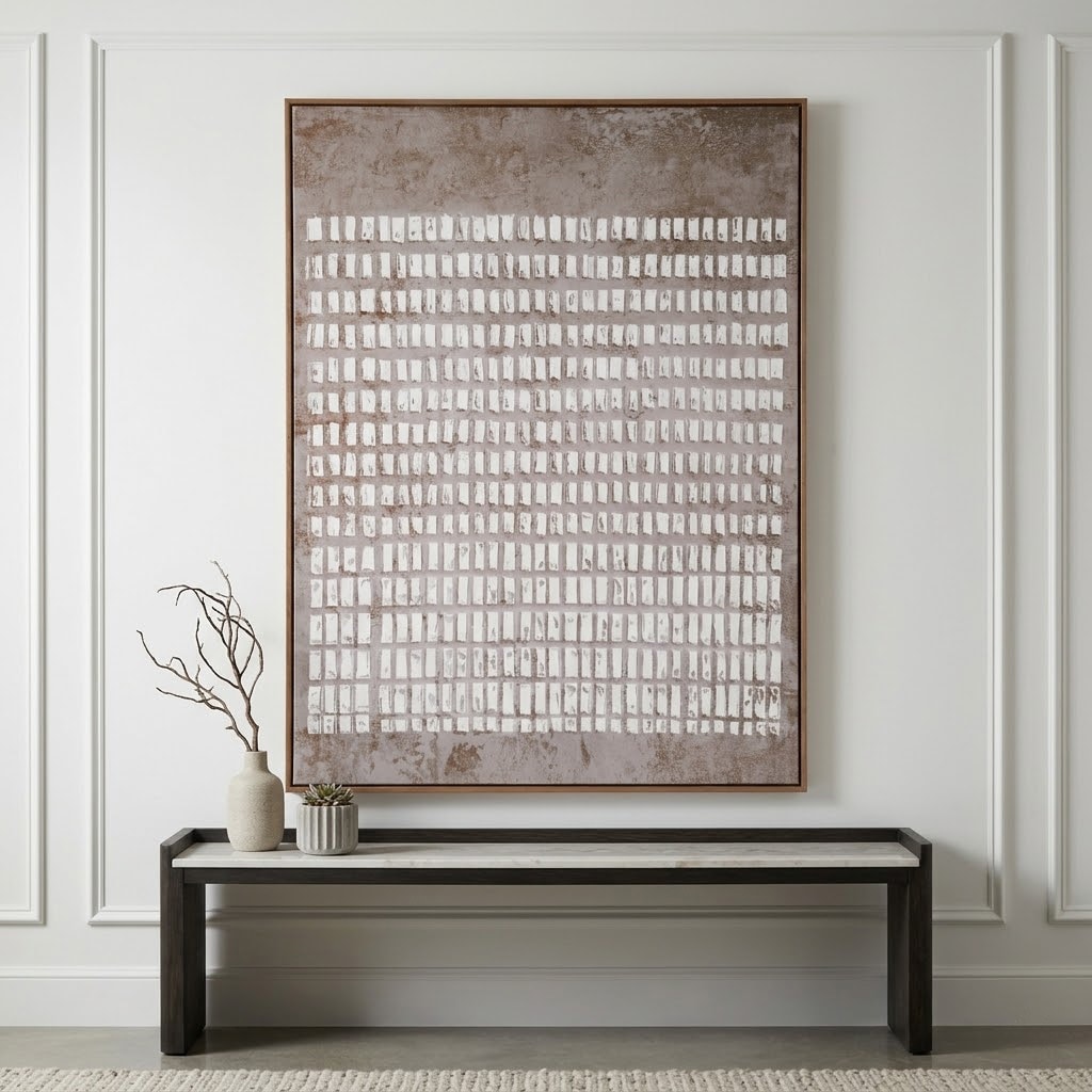 Modern Textured Canvas Abstract Wall Art - 48", Ivory