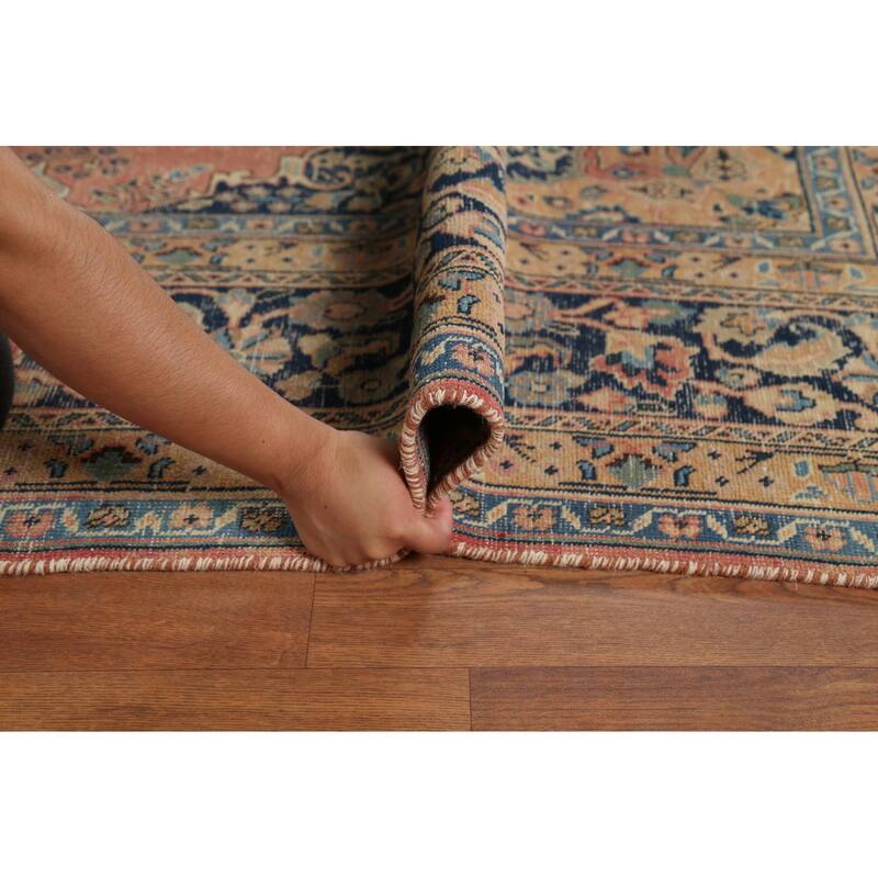 Traditional Mashad Persian Vintage Area Rug Hand-Knotted Wool Carpet - 9'5"x 12'5"