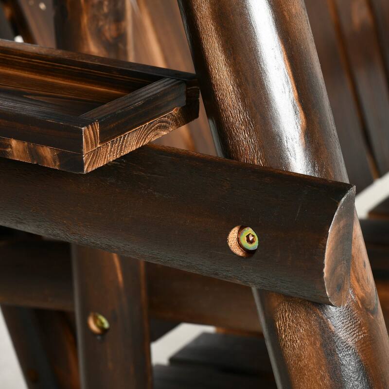 Outdoor Patio Swing Chair Wooden Bench With Canopy And Side Tray - 72.75" W x 54" D x 65.75" H