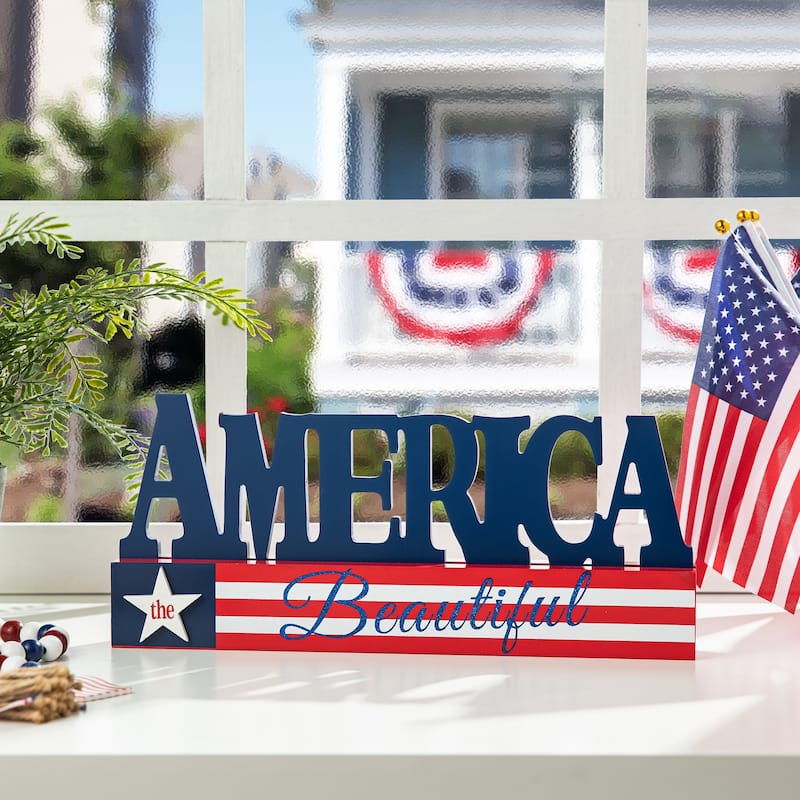 Glitzhome Patriotic Americana Flag USA Table Decor