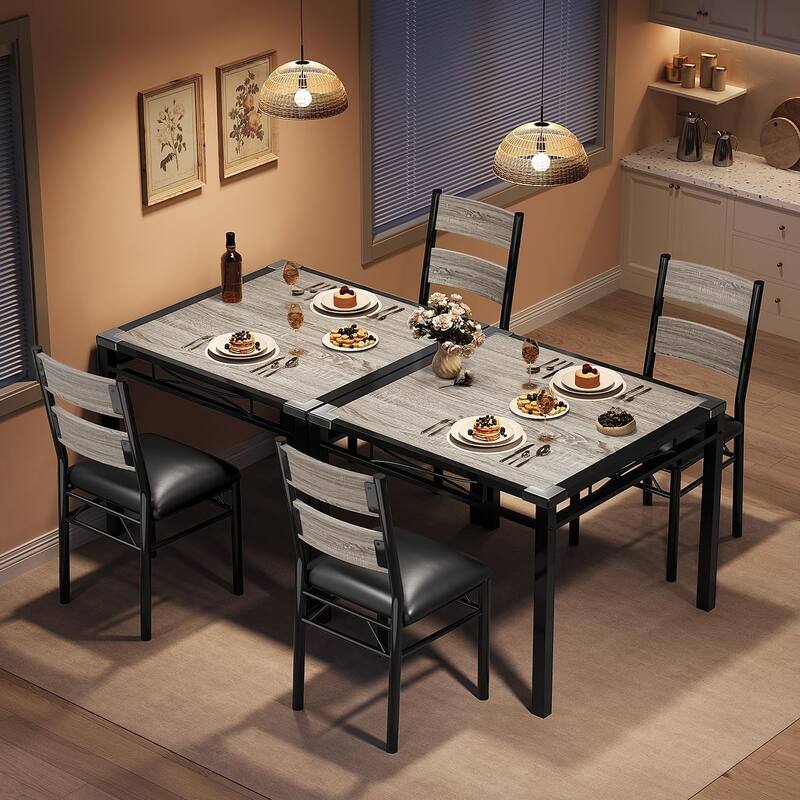 Dining Table Set, Wood Kitchen Table with Upholstered Chairs