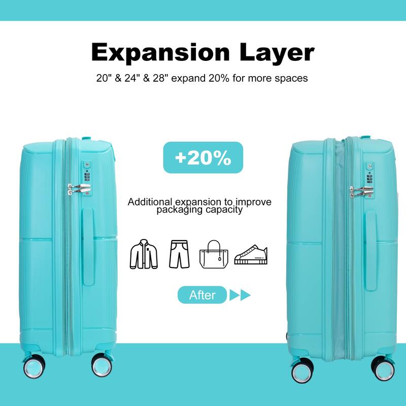 3-Piece, Expandable Hard-shell Luggage, Lightweight Luggage with TSA Lock and 2 Swivel Wheels, for Boarding Travel