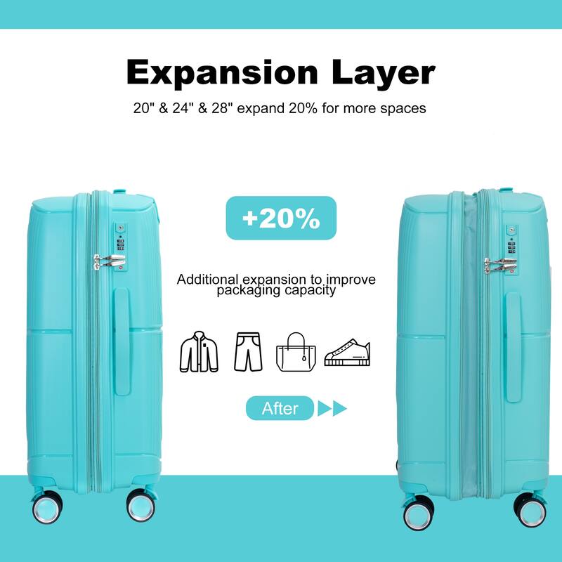 Expandable 3-Piece Spinner Wheels Luggage Set with TSA Lock, 20