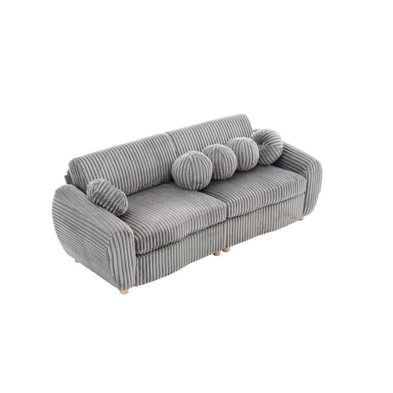 84.4" Corduroy 3-Seater Sofa with Wood Frame & Soft Cushions