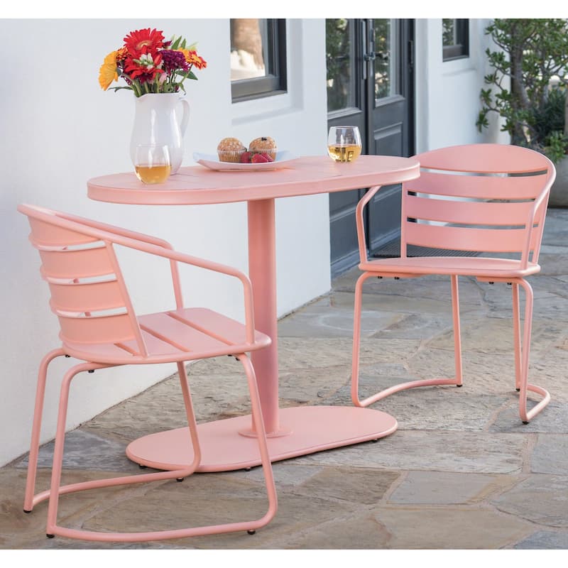 Santa Monica Outdoor 3-Piece Oval Bistro Chat Set by Christopher Knight Home - matte coral