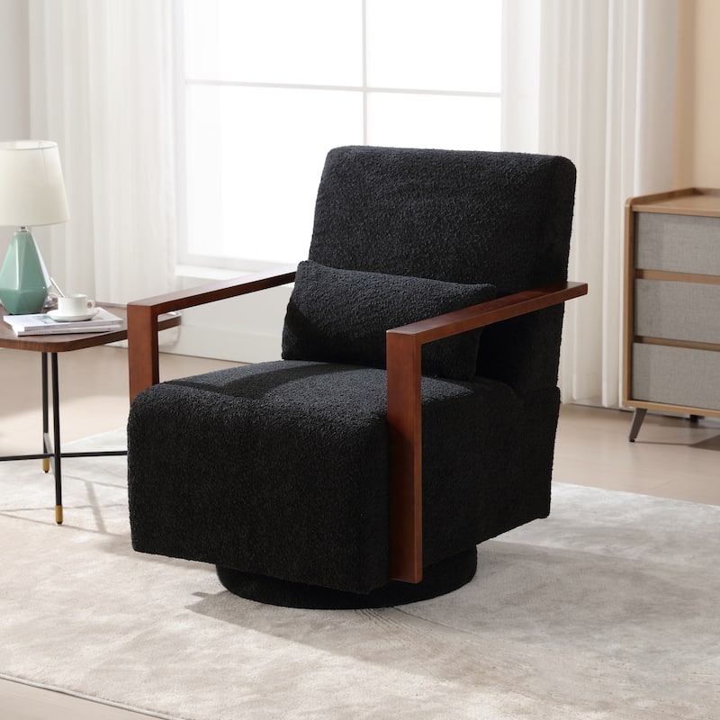 Mid-Century Boucle Upholstered Swivel Armchair With Pillow