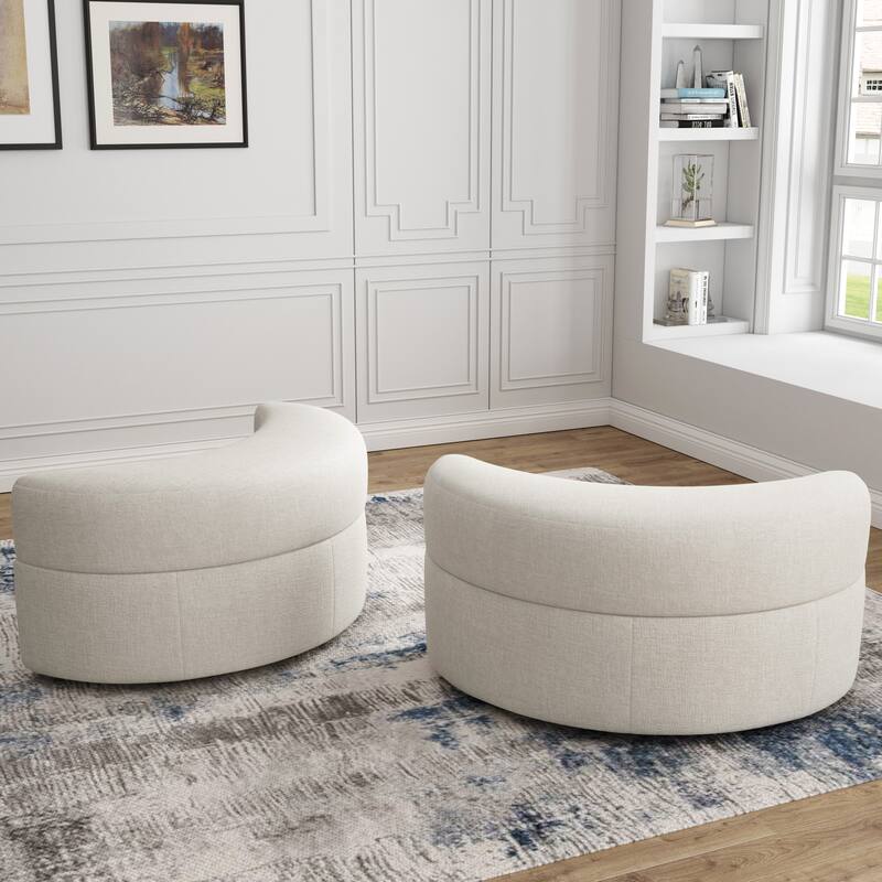 Chenille Half Moon Storage Ottoman(Set of 2)