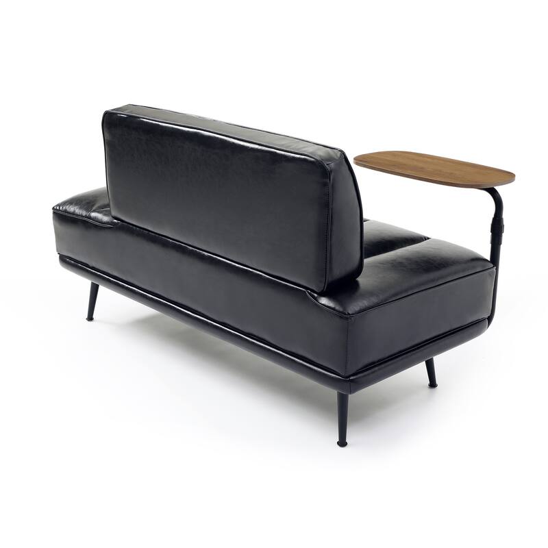 55"Inch Width Modern End of Bed Bench, Faux Leather Upholstered With side table, 360-degree Swivel tray couch