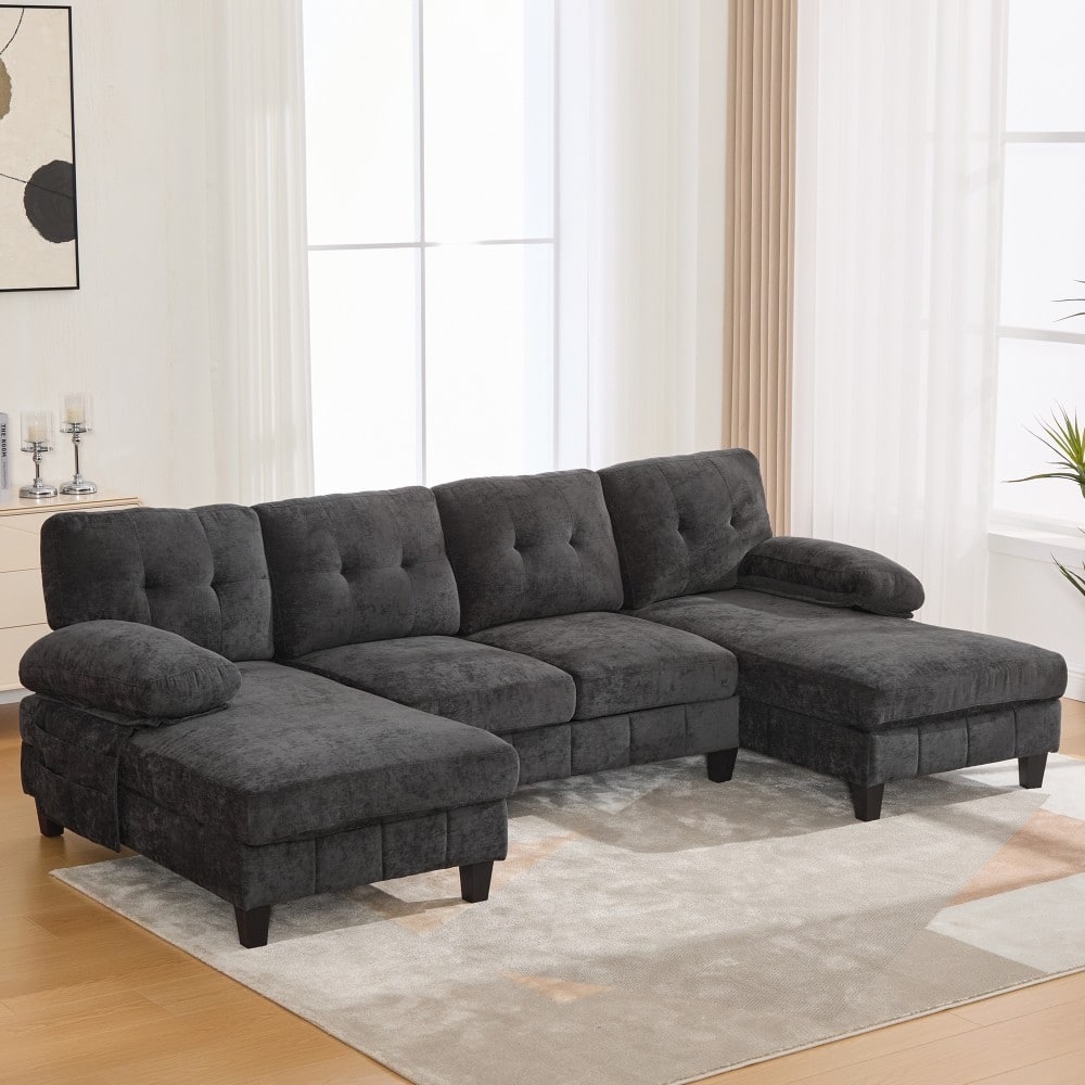 103.5" Modern Chenille U-shaped Sectional Sofa with Dual Chaise Lounges and Armrest Pillows