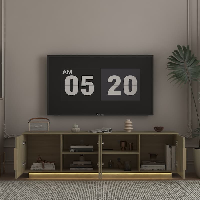 68" Modern TV Stand with 16-Color LED Lights, Entertainment Center Cabinet for 65" Screens