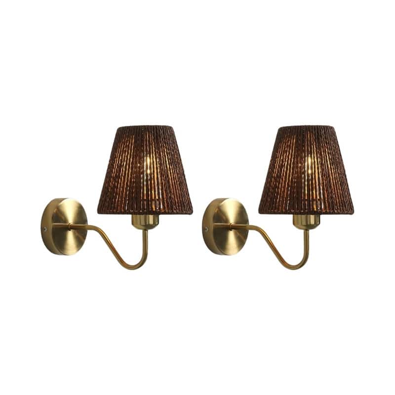 2 Pack bulb lighting conical-brown lighting fixtures metal, rattan wall sconce