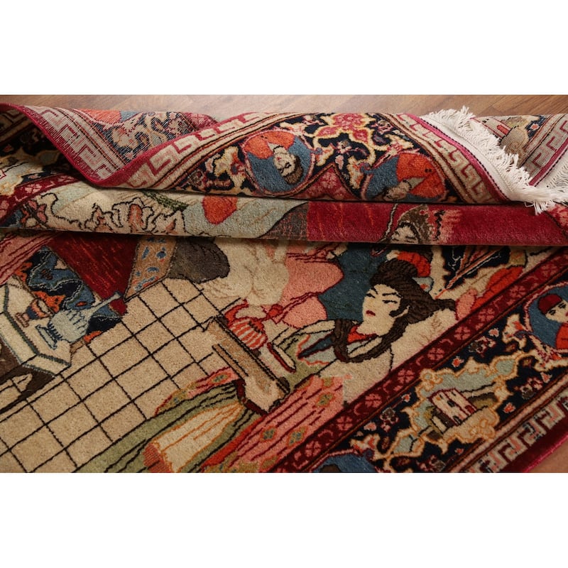 Pre-1900 Antique Pictorial Kashan Persian Rug Handmade Wool Carpet - 4'2"x 7'0"