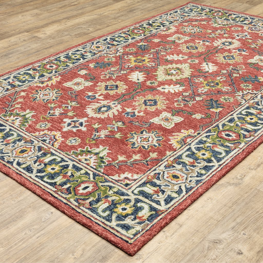Adams Red Blue Hand-Tufted Wool Oriental Traditional Casual Area Rug