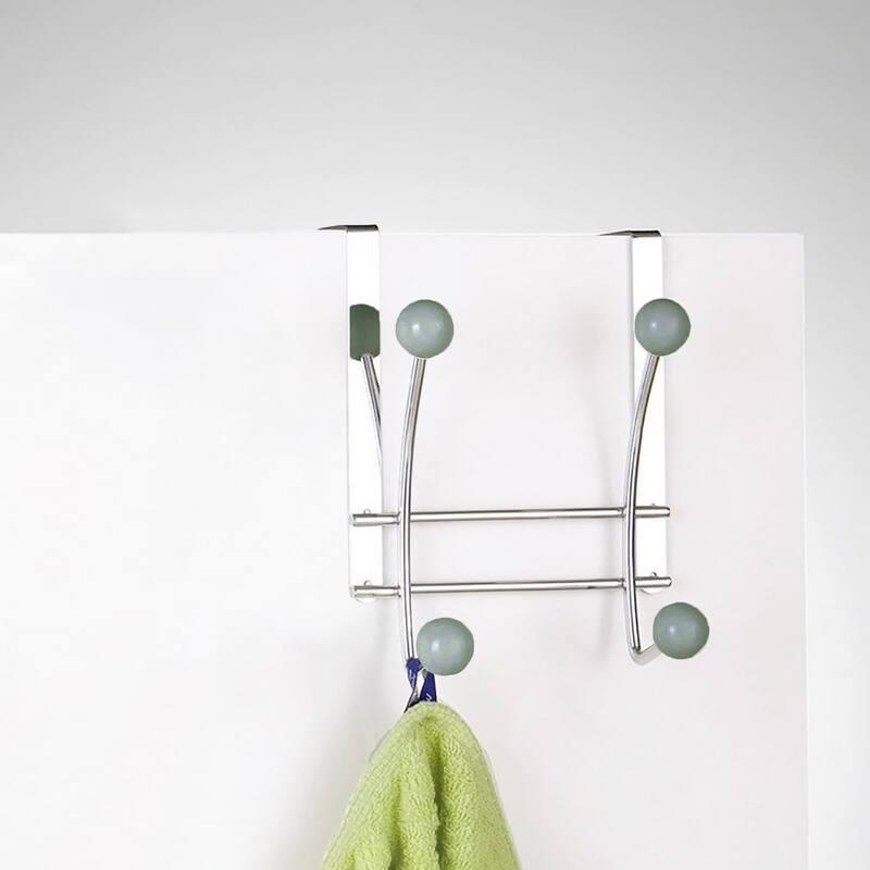 Over The Door Hook Rack with 4 Ball Ends - 6 L x 4 D x 7.5 H - Chrome/Gray
