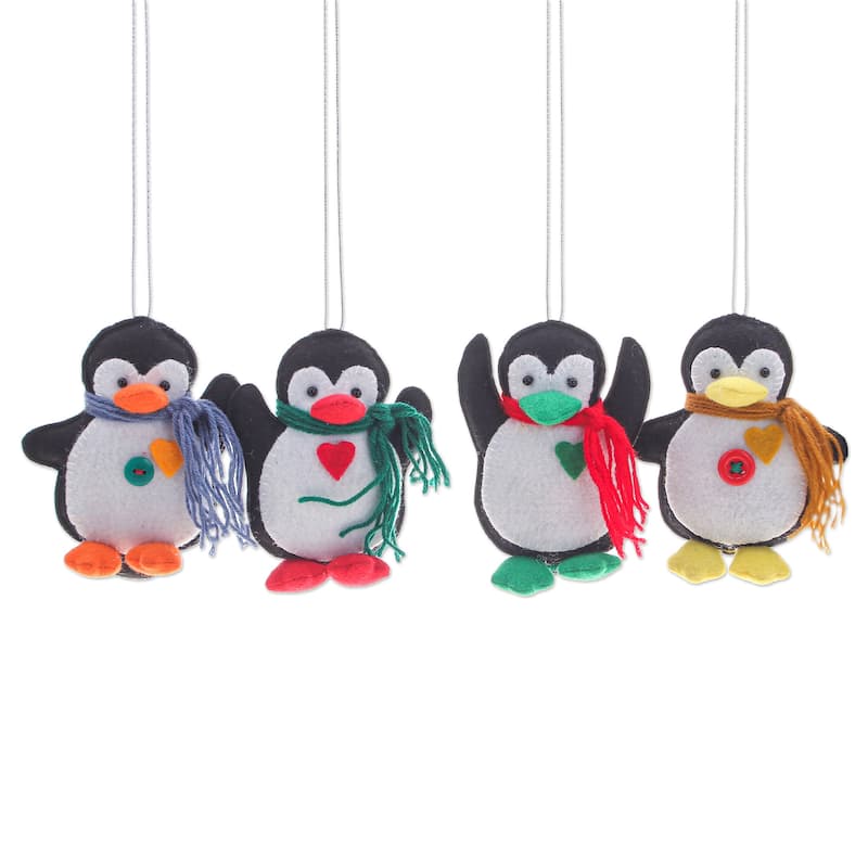 Novica Handmade Festive Penguins Felt Ornaments (Set Of 4)