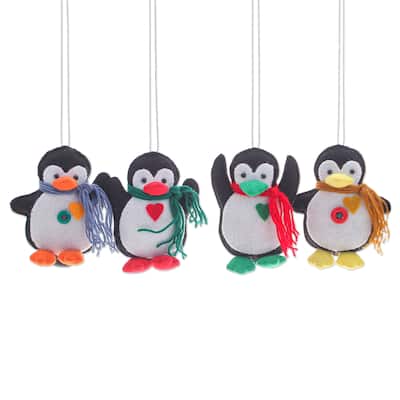 Novica Handmade Festive Penguins Felt Ornaments (Set Of 4)