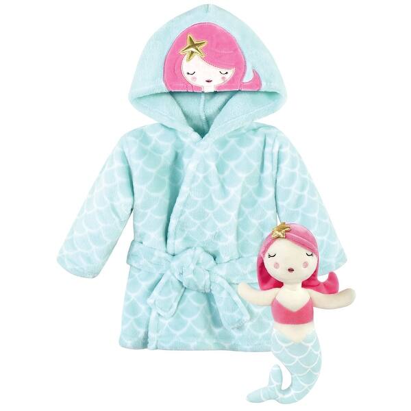 slide 1 of 1, Hudson Baby Infant Girl Plush Bathrobe and Toy Set, Mermaid, One Size - Mermaid - One Size One Size - Mermaid
