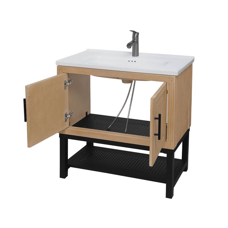 32" Bathroom Vanity with White Ceramic Sink & Hot and Cold Faucet