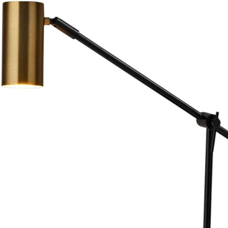 Black Metal Swing Arm LED Desk Lamp with Antique Gold Cylinder Shade USB Charging - 22.5” x 5” x 22.25” (D x W x H)