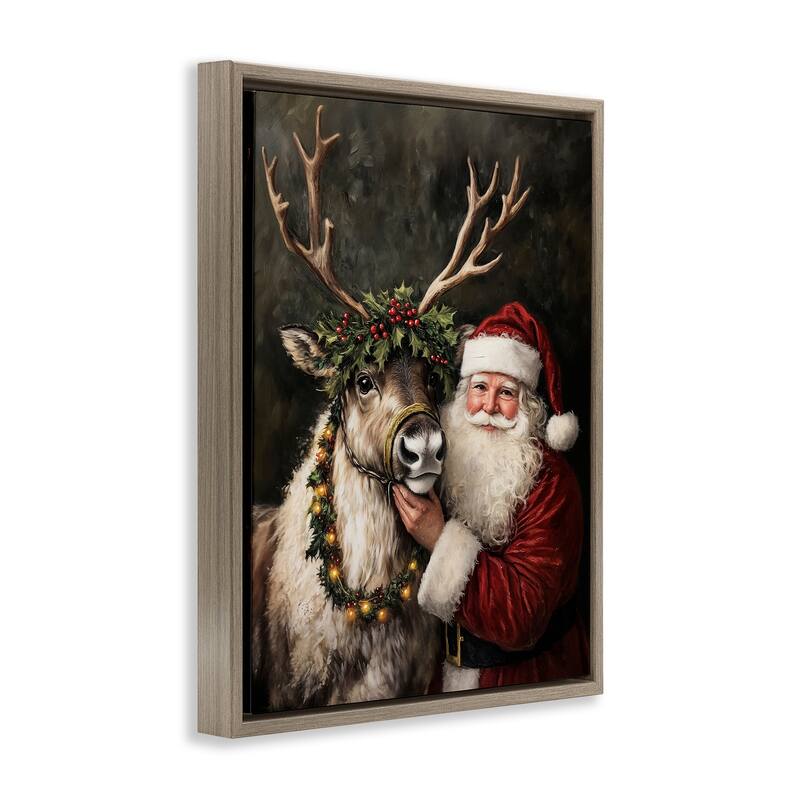 Stupell Santa & Reindeer Portrait Framed Floater Canvas Wall Art Design By Arlington Prints
