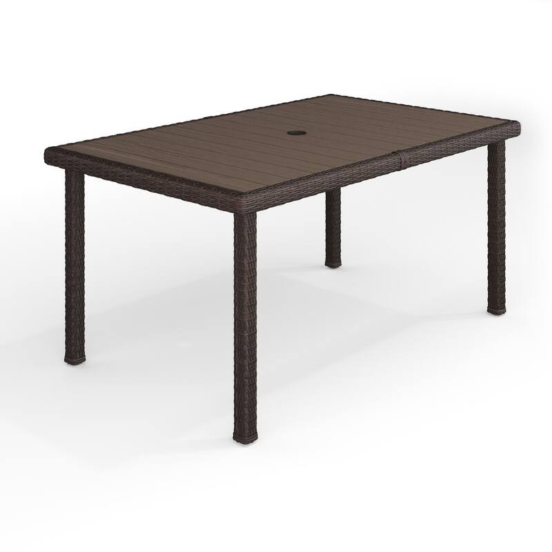 Martha Stewart 60" Outdoor Rattan Wicker Patio Table with Engineered Wood Top - 39"W x 62"D x 30"H - Brown