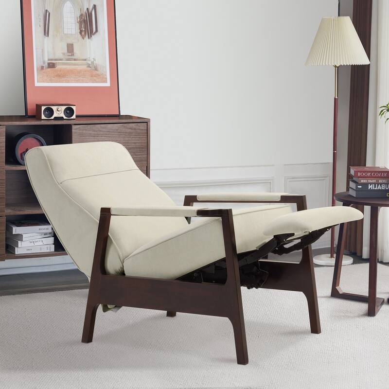 MCombo Fabric Pushback Recliner Chair with Wooden Armrests, Upholstered Single Sofa Accent Chair